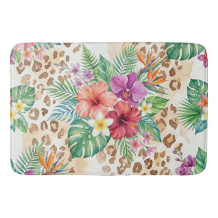 Tropisches Blumen-Leoparden-Druckmuster Badematte
