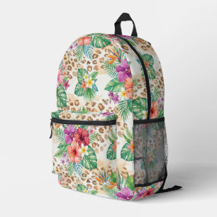 Tropisches Blumen-Leoparden-Druckmuster Bedruckter Rucksack