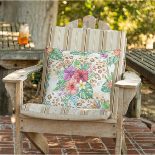 Tropisches Blumen-Leoparden-Druckmuster Kissen