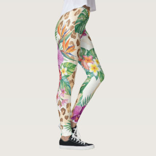 Tropisches Blumen-Leoparden-Druckmuster Leggings