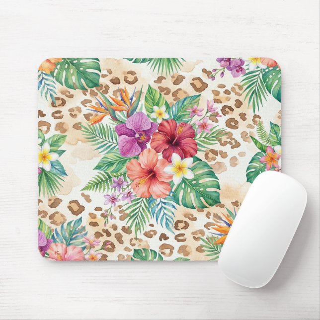 Tropisches Blumen-Leoparden-Druckmuster Mousepad (Mit Mouse)