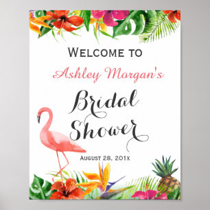 Tropisches Blumengebinde Flamingo Luau Brautparty- Poster