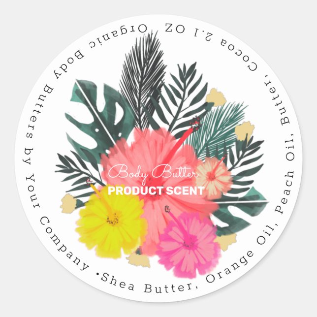 Tropisches Blumenkarosseriemarkierung mit Butterbl Runder Aufkleber (Vorderseite)