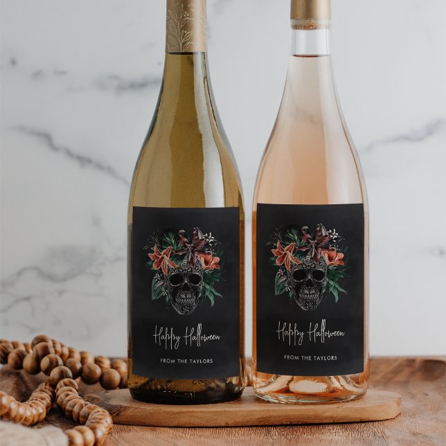 Tropisches Blumenkull Halloween Weinetikett (Von Creator hochgeladen)