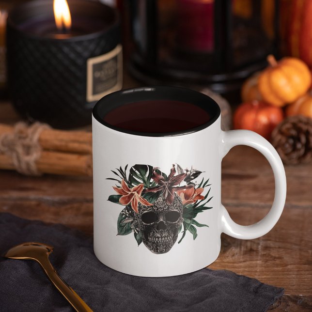 Tropisches Blumenkull Halloween Zweifarbige Tasse (Von Creator hochgeladen)