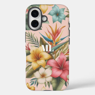 Tropisches Blumenmonogramm-Design für die Insel iPhone 16 Hülle