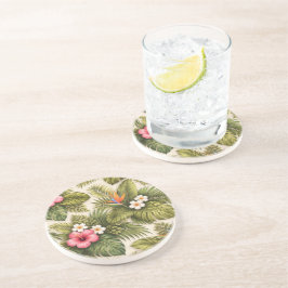 Tropisches Blumenmuster – Hibiskus, Monstera Getränkeuntersetzer