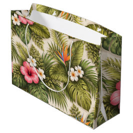 Tropisches Blumenmuster – Hibiskus, Monstera Große Geschenktüte