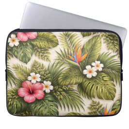 Tropisches Blumenmuster – Hibiskus, Monstera Laptopschutzhülle