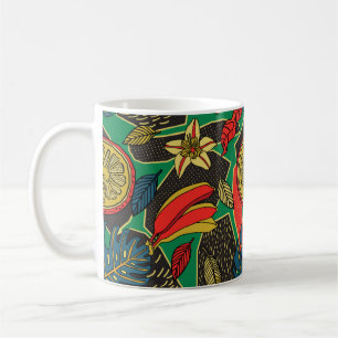 Tropisches Blumenmuster im Doodle-Stil mit Frücht Kaffeetasse