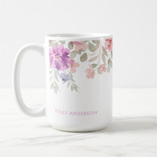 Tropisches Blumenmuster Mädchenhaftes Wasserfarbe Kaffeetasse