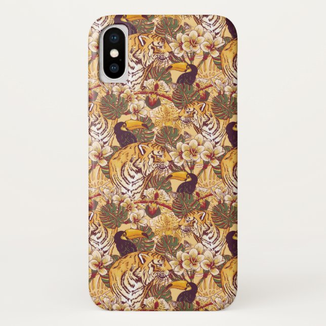 Tropisches Blumenmuster mit Tiger Case-Mate iPhone Hülle (Rückseite)