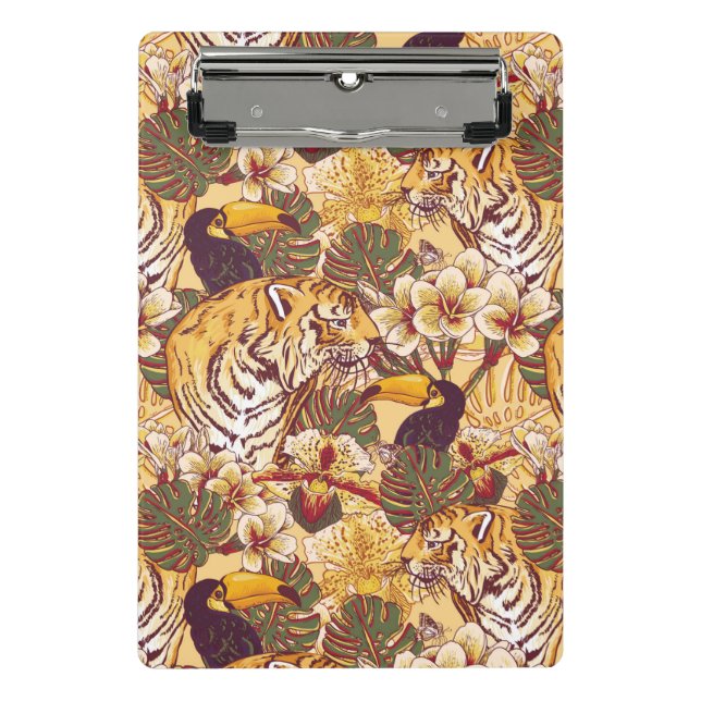 Tropisches Blumenmuster mit Tiger Mini Klemmbrett (Vorderseite)