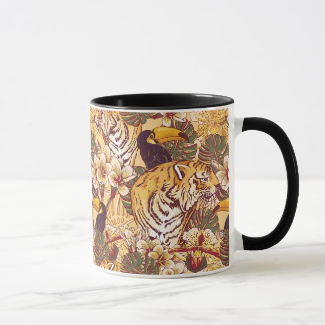 Tropisches Blumenmuster mit Tiger Tasse (Rechts)