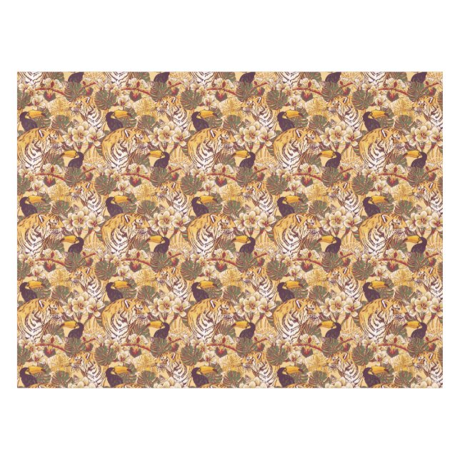 Tropisches Blumenmuster mit Tiger Tischdecke (Vorderseite (Horizontal))