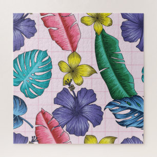 Tropisches Blumenmuster: Muster nahtloser Blätter Puzzle