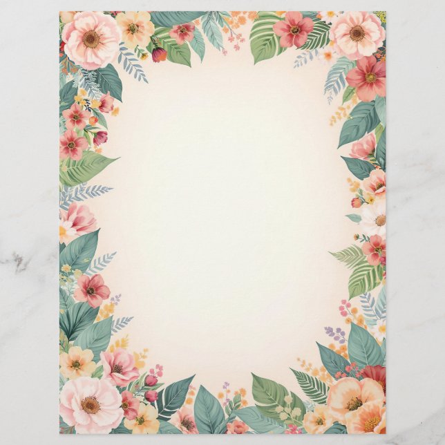 Tropisches Blumenrand-Stationery-Papier Briefbogen (Vorderseite)