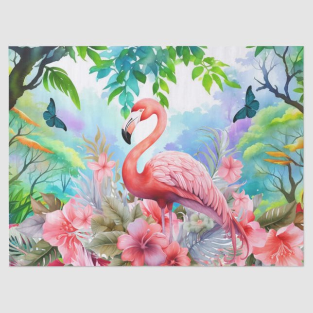 Tropisches Blumenrosa Flamingo Decoupage Seidenpapier (Vorderseite)