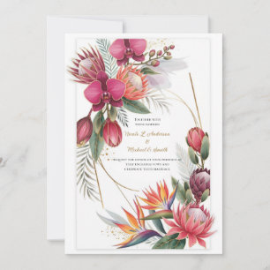 Tropisches Blumparadies Botanisches Gold Hochzeit Einladung