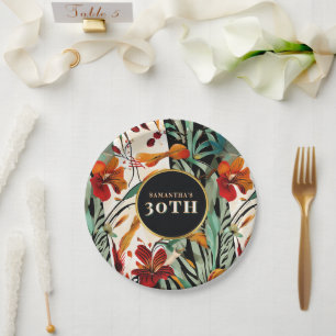 Tropisches Boho-Blumen-Design für die 30. Geburtst Pappteller