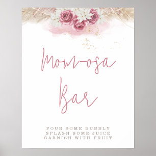 Tropisches Boho Rosa Rosen Baby Shower Momosa Bar Poster