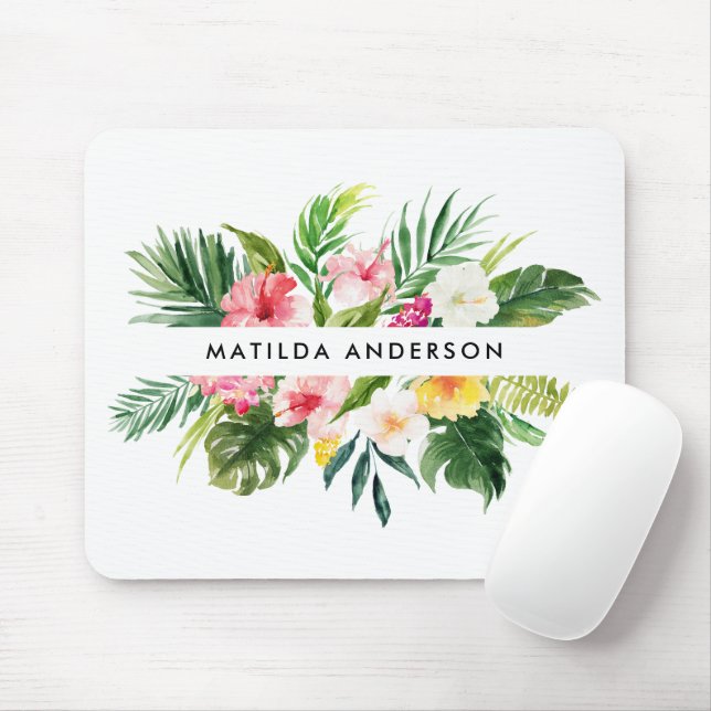 Tropisches botanisches Blumengrün, modernes Blattw Mousepad (Mit Mouse)