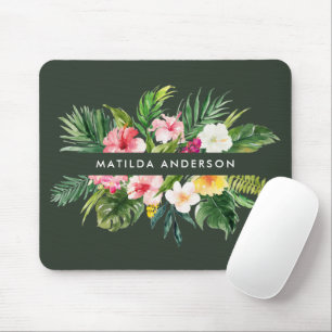 Tropisches botanisches Blumengrün, modernes Blattw Mousepad