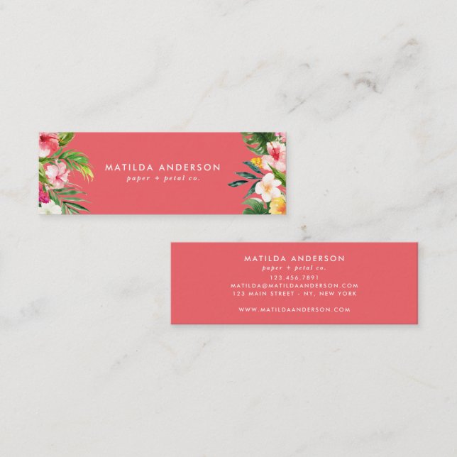 Tropisches botanisches Blumenrosa modernes Blattwe Mini Visitenkarte (Vorne/Hinten)