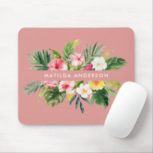 Tropisches botanisches Blumenrosa modernes Blattwe Mousepad