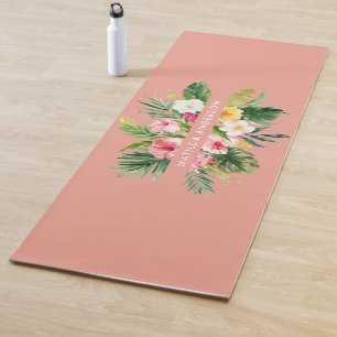 Tropisches botanisches Blumenrosa modernes Blattwe Yogamatte