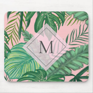Tropisches Botanisches Farbrosa Art Monogramm Mousepad