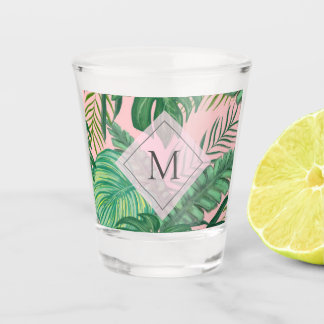 Tropisches Botanisches Farbrosa Art Monogramm Schnapsglas