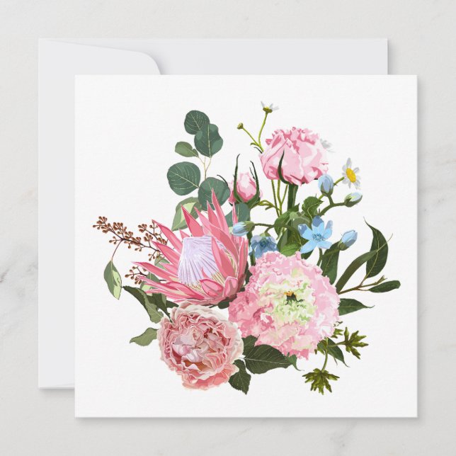 Tropisches Bouquet mit rosa Blume. Einladung (Vorderseite)