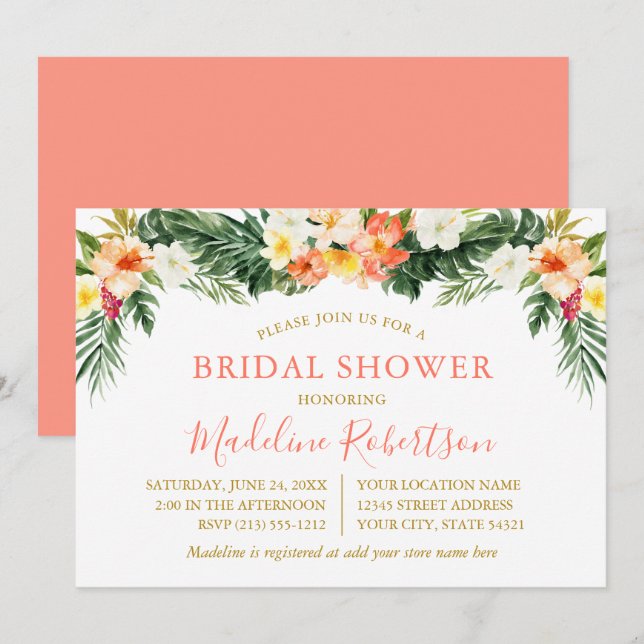 Tropisches Brautparty der Wasserfarbe Einladung (Vorne/Hinten)