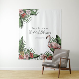Tropisches Brautparty Flamingo Hintergrund Wandteppich
