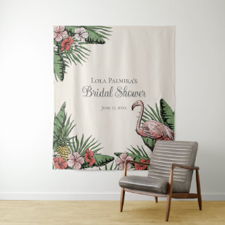 Tropisches Brautparty Flamingo Hintergrund Wandteppich