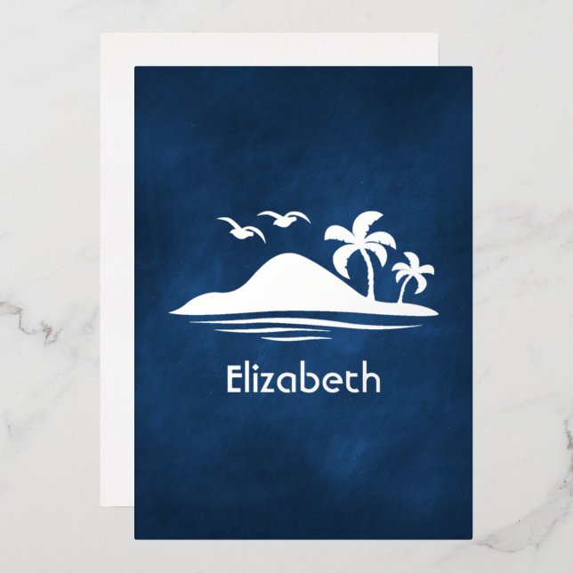 Tropisches Brautparty für Navy Blue und Silver Folieneinladung (Vorderseite/Rückseite)