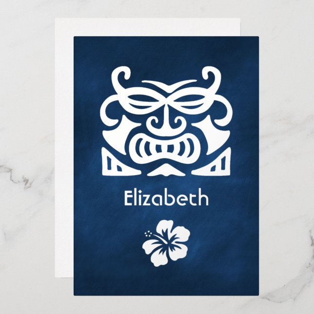 Tropisches Brautparty für Navy Blue und Silver Folieneinladung (Vorderseite/Rückseite)