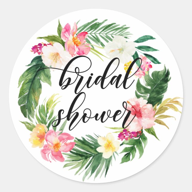 Tropisches Brautparty mit Blumendach Runder Aufkleber (Vorderseite)