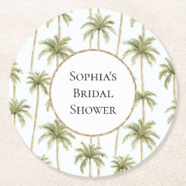 Tropisches Brautparty mit grünen Palmen Runder Pappuntersetzer