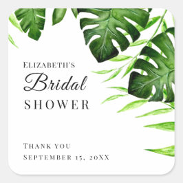 Tropisches Brautparty Watercolor-Script-Dschungel Quadratischer Aufkleber