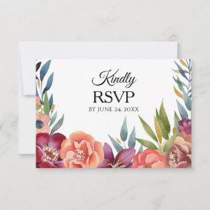 Tropisches Bugundy-UAWG mit Blütenpracht RSVP Karte