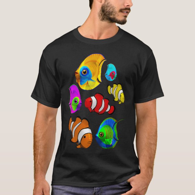 Tropisches Buntes Fischmuster T-Shirt (Vorderseite)