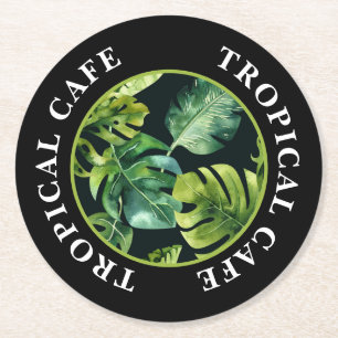 TROPISCHES CAFE, ÜPPIGE TROPISCHE BLÄTTER GESCHÄFT RUNDER PAPPUNTERSETZER