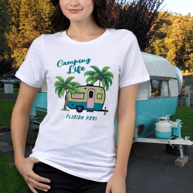 Tropisches Camping Retro Palmen Tri-Blend Shirt (Von Creator hochgeladen)