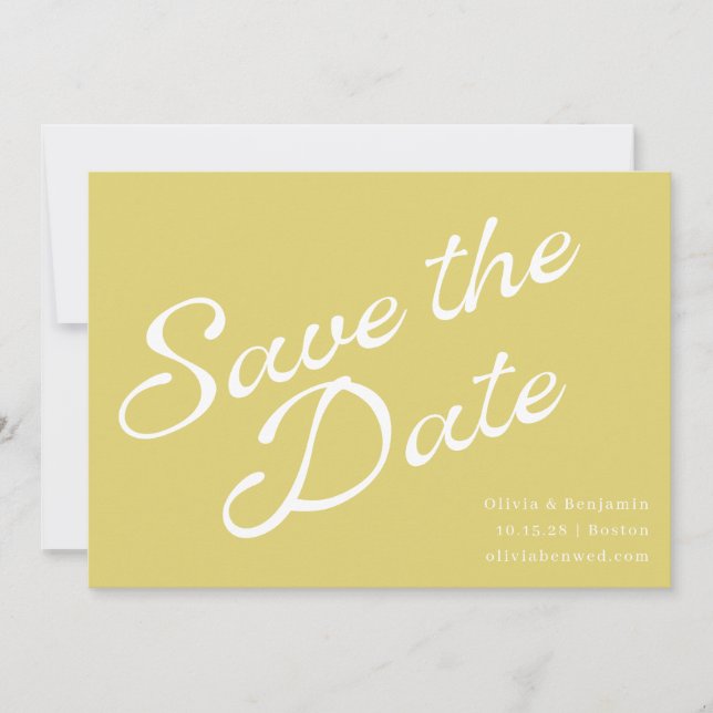 Tropisches Chartreuse-Gelb Retro-Script-Hochzeit Save The Date (Vorderseite)