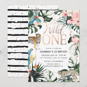 Tropisches Chic Geburtstagsfeier Pink Wild One Einladung