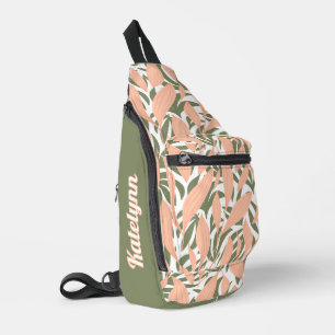 Tropisches Chic Rosa und Grün Personalisiert Crossbody Bag