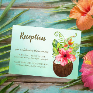 Tropisches Coconut Blumenstrauß Hochzeitsempfang Begleitkarte