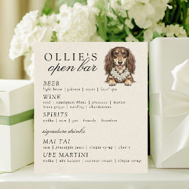 Tropisches Dachshund-Hochzeits-Open-Bar-Menü Sockelschild